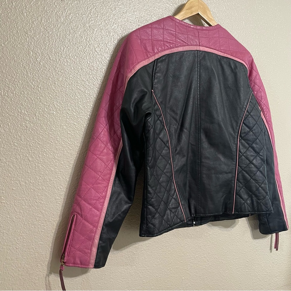 SHEBANG Pink Genuine Leather‎ Moto Jacket - Picture 5 of 12